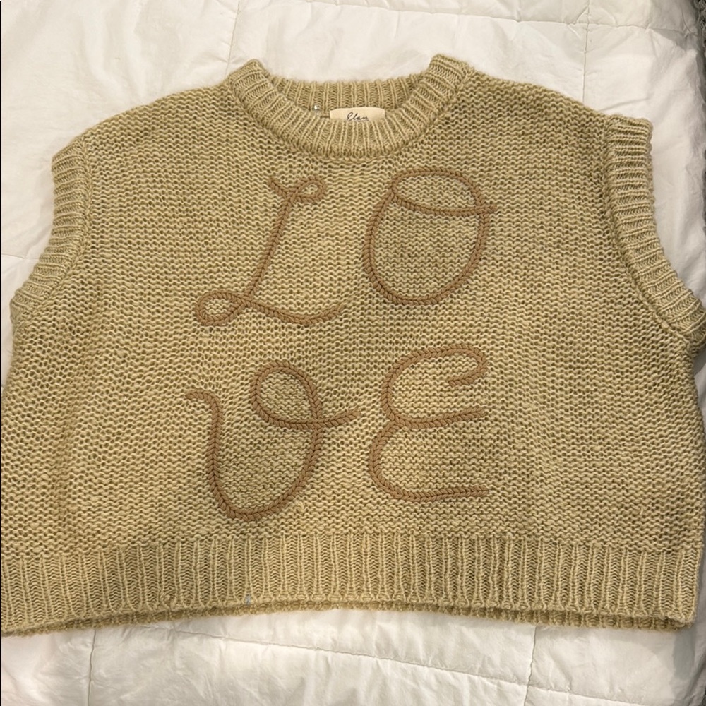 Elan Cream and Brown Crew Neck Top with Textured Knit